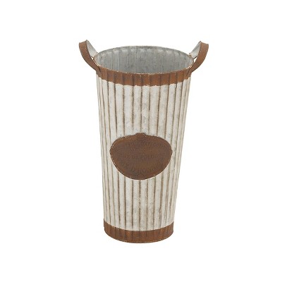 Outdoor Metal Farmhouse Style Tall Planter with Handles Brown/White - Olivia & May