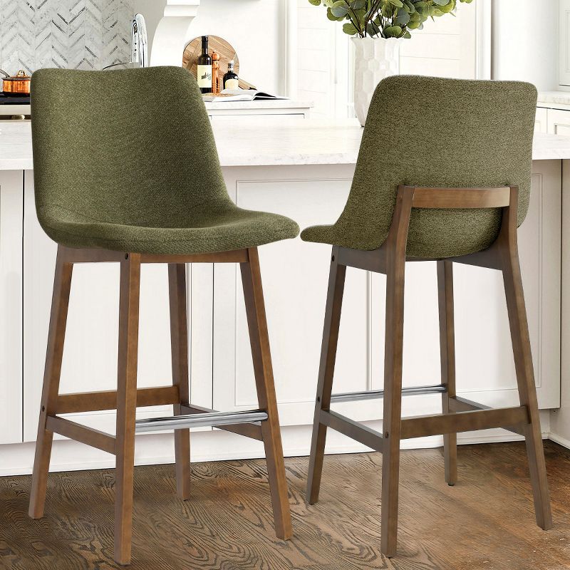 South Upholstered Bar Stool Set Of 2,Fabric Upholstered Barstools with Solid Wood Legs And Stainless Steel Footrest-The Pop Maison, 1 of 10