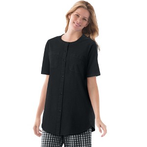 Woman Within Short-Sleeve Crinkle Shirt - 1 of 4