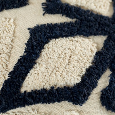 Handwoven Cotton Euro Throw Pillow with Blue Geometric Pattern