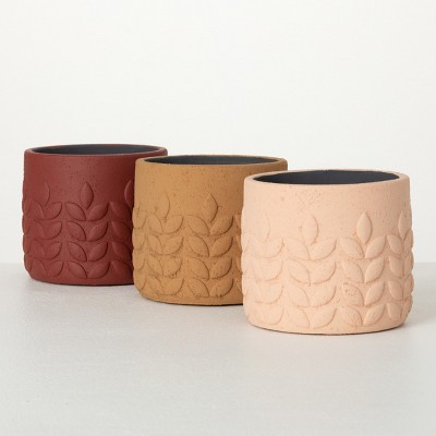 5"H Sullivans Modern Leaf Desert Toned Pots Set of 3, Multicolored