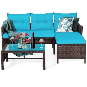 Tangkula 3-Piece Outdoor Rattan Wicker Sectional Sofa Set Patio Conversation Sofa Set - 1 of 4
