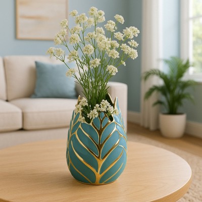 Sagebrook Home Glam Decorative Ceramic Leaf Bud Vase for Room and Office Decor