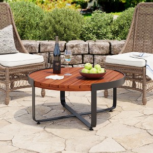ACEPANO 31.5 in. W Outdoor Round Patio Coffee Table for Backyard-Dark Brown - 1 of 4