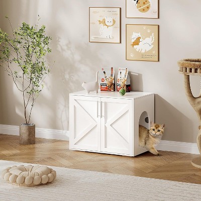 Homhougo Cat Litter Box Enclosure, Hidden Litter Box Furniture for Cats, Wooden Litter Box Enclosure Furniture, Side End Table