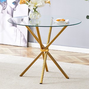 NicBex Round Dining Table Modern Tempered Glass Table for 4 with Cross Metal Base for Dining Room - 1 of 4