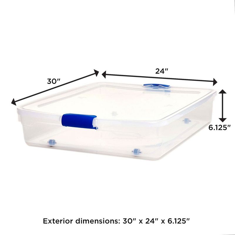 Homz 56 Quart Underbed Secure Latching Clear Plastic Storage Container Bin with Lid and Easy Glide Wheels for Home and Office Organization, 5 of 7