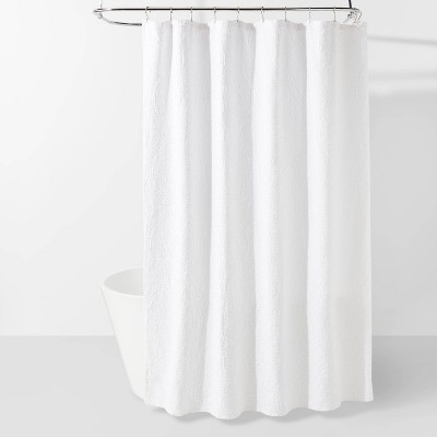 Extra-Long Organic Cotton Pebble Matelassé White Shower Curtain + Reviews