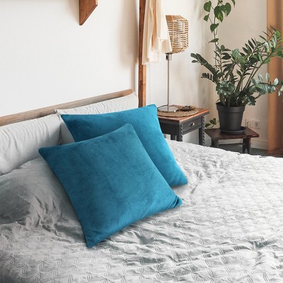 Teal Velvet Flannel Euro Square Pillow Covers Set