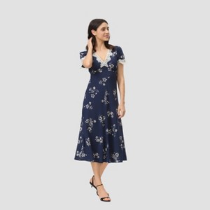 Women's Cap Sleeve Lace Trim Midi Dress - A New Day™ Navy Blue