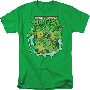 Teenage Mutant Ninja Turtles Retro Group Adult T Shirt, Kelly Green - 1 of 4