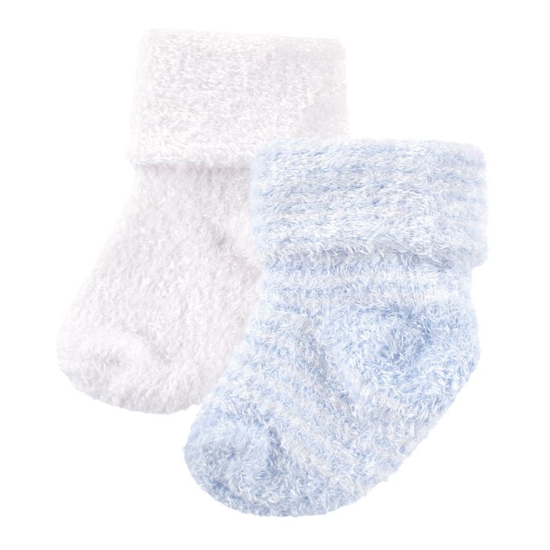 Luvable Friends Baby Boy Chenille Socks, Blue, 0-6 Months, 1 of 3