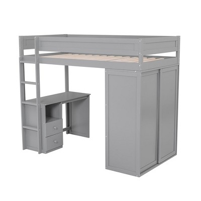 Twin Size Loft Bed With Desk Wardrobe Wooden Twin Loft Bed With Drawers Storage Cabinet For Girls Boys Teens Bedroom