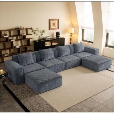Velvet Modular Convertible Sofa with 2 Ottomans, Cloud Sectional Sofa Set, Free Configuration Sectional Couch for Living Room-The Pop Home