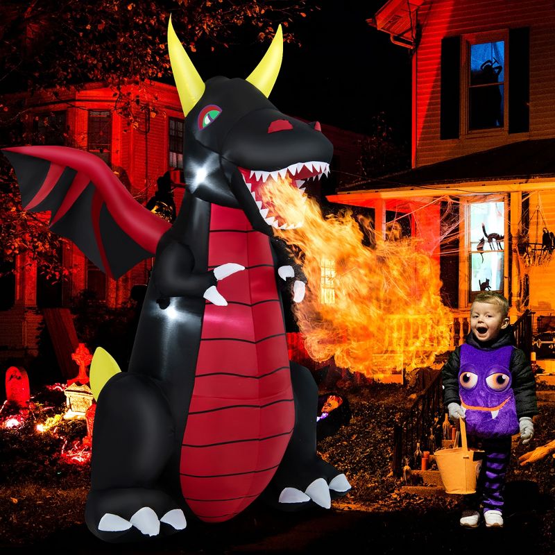 Costway 8 FT Halloween Inflatable Fire Dragon Giant Blow up Decoration with LED Lights, 1 of 11