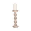 Wood Pillar Candle Holder with Decorative Beads, Antique Finish Candlestick for Home or Wedding Decor, Ivory/Beige - 2 of 4