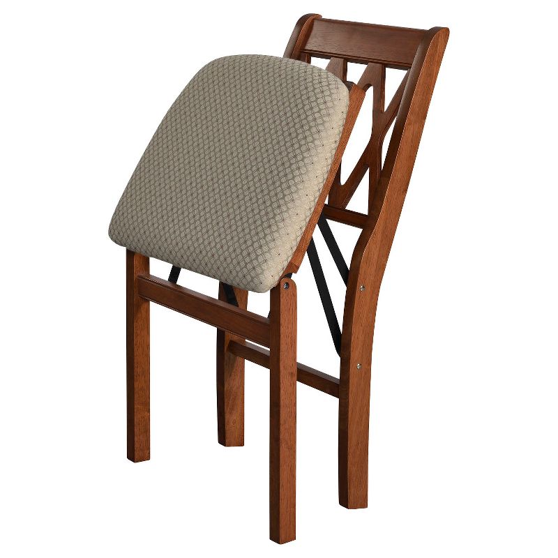 2pc Lattice Back Folding Chairs with Blush Seat and Wood Cherry - Stakmore, 3 of 6