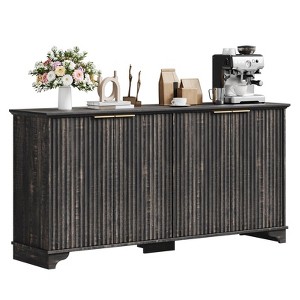 61 in. Wood Modern Fluted Kitchen Storage Cabinet, 4-Door Sideboard with Adjustable Shelves for Dining Room, Living Room - 1 of 4