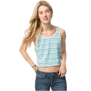 Aeropostale Womens Striped Boxy Cropped Tank Top, White, X-Small - 1 of 3