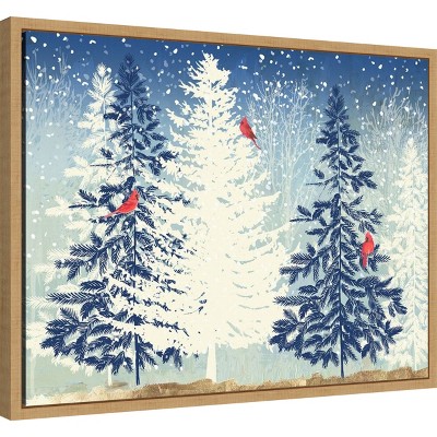 Snowy Christmas Trees Canvas Print with Maple Frame