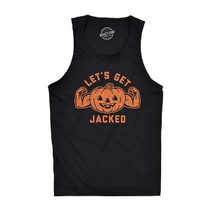 Mens Fitness Tank Let's Get Jacked Tanktop Funny Halloween Pumpkin Jack-o-lantern Shirt - Crazy Dog Men's Tank Top - 1 of 4