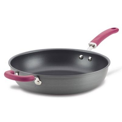 Rachael Ray Create Delicious 12.5" Hard Anodized Nonstick Deep Fry Pan Burgundy Handles