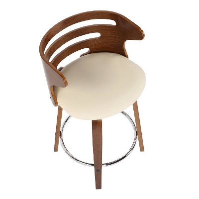 Walnut and Cream Swivel Counter Stools with Faux Leather Seats