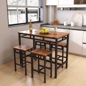 PAGED 5-Piece Bar Table Set with 4 PU Leather Bar Stools & 1 Modern Dining Table for Kitchen/Dining Room - 1 of 4