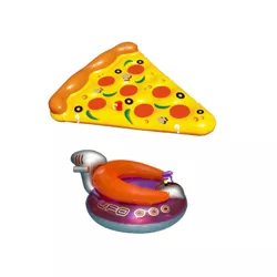 Swimline Inflatable Giant Pizza Slice Swimming Pool Raft with Headrest and Cupholders and Inflatable UFO Lounge Chair Pool Float with Built-In Sprayer