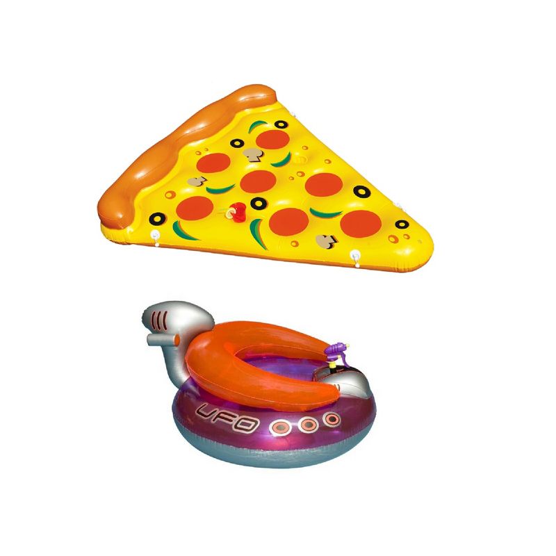 Swimline Inflatable Giant Pizza Slice Swimming Pool Raft with Headrest and Cupholders and Inflatable UFO Lounge Chair Pool Float with Built-In Sprayer, 1 of 6