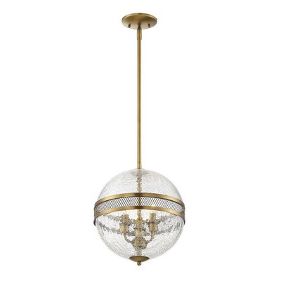 Savoy House 3-Light Warm Brass Crackled Glass Globe Pendant