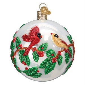 Old World Christmas Hanging Mouth-Blown Glass Ornament for Trees, Holly Berry Birds Round Ball, 3.5" - 1 of 4
