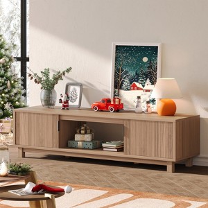 Bestier 70'' TV Stand for TVs up to 75'',Modern TV Console with 2 cabinets and an open center shelf,2 Media Console with cable management ports - 1 of 4