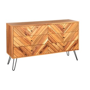 Lifestorey Alexandria 6 Drawer Dresser Mid Century Modern Chevron Oak: Mid-Century Modern Storage, Rubberwood Veneer, MDF Composite - 1 of 4