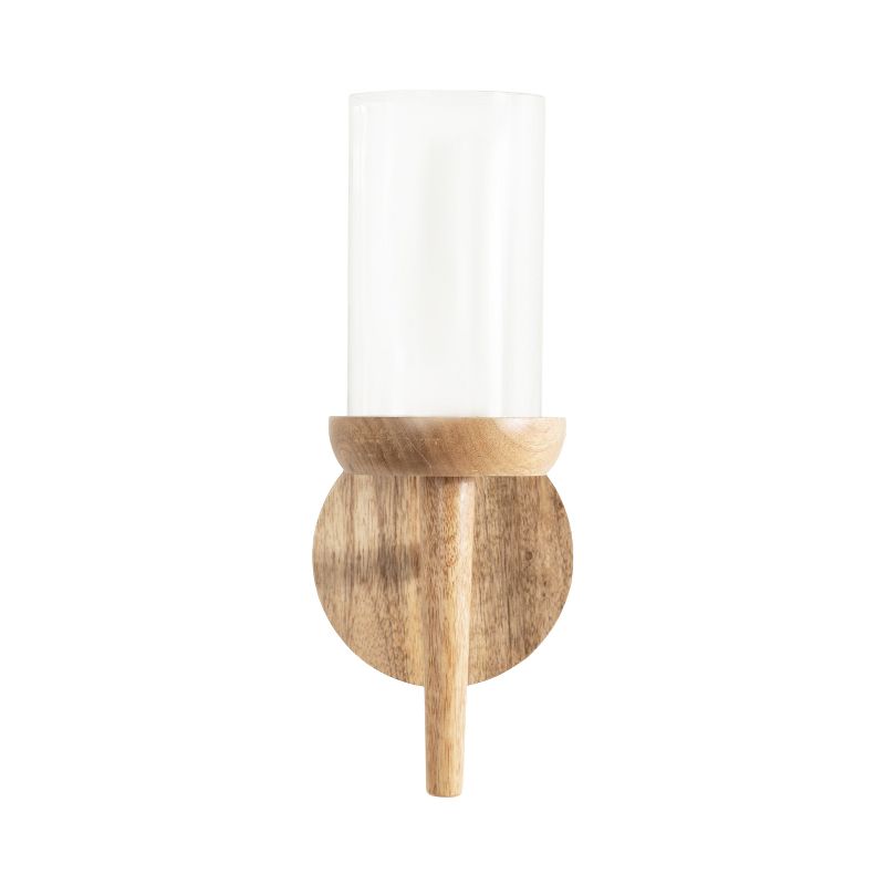 Kate and Laurel Shae Wood and Glass Wall Sconce, 5x5x13, Natural, 5 of 13