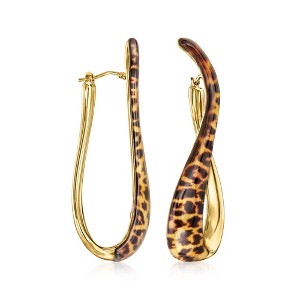 Ross-Simons Italian Leopard-Print Enamel Twisted Hoop Earrings in 18kt Gold Over Sterling - 1 of 4