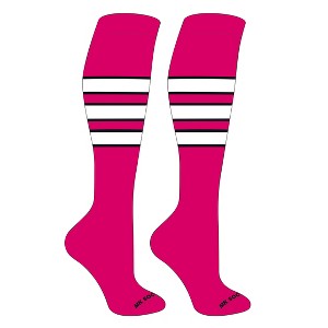 MK Socks Striped OTC Baseball, Softball, Football Socks (C) Fuchsia, Black, White - 1 of 3