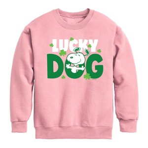 Boys' - Peanuts - Snoopy Lucky Dog Graphic Long Sleeve Fleece Sweatshirt - 1 of 4