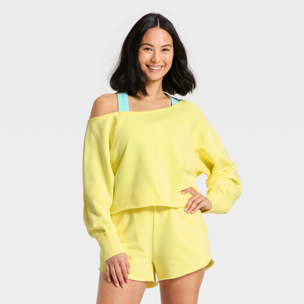 Women's French Terry Off-The-Shoulder Sweatshirt - JoyLab™ Yellow M