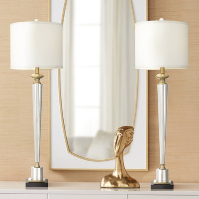 Vienna Modern Black and Gold Crystal Table Lamp Set with White Fabric Shade