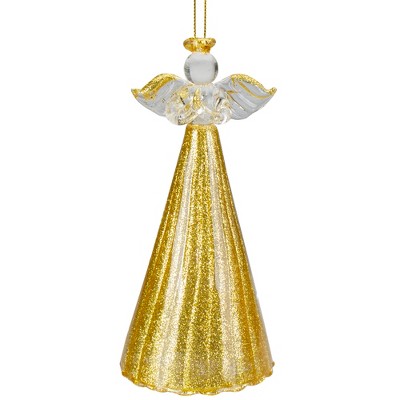 Northlight 4.75" Gold Glitter Angel Glass Hanging Christmas Ornament