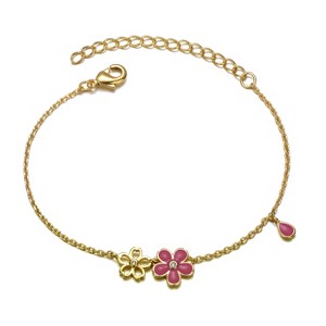 Charming 14K Gold-Plated Kids Bracelet with Flower Charm – Adorable Accessory in Red or Pink for Stylish Little Ones - 1 of 3