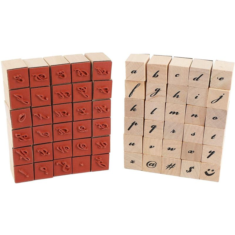 Juvale 60-Pack Wood Rubber Stamps, Cursive Alphabet Stamp Set, 0.6 x 0.6 x 0.9 In, 2 of 4