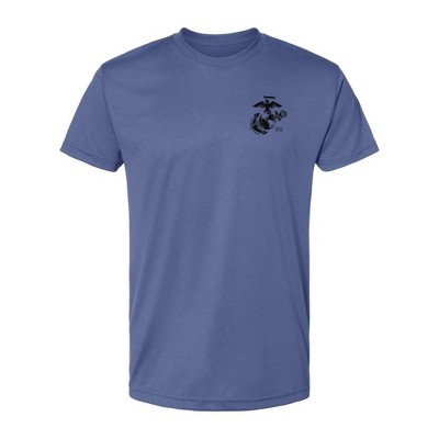 OUTSIDE THE WIRE Leatherneck for Life Heather Royal Left Chest Eagle, Globe, and Anchor Established Performance T-Shirt- Black Logo