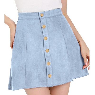 INSPIRE CHIC Women's Faux Suede Button Front A-Line High Waisted Mini Short Skirt