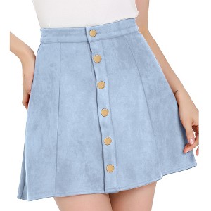 INSPIRE CHIC Women's Faux Suede Button Front A-Line High Waisted Mini Short Skirt - 1 of 4