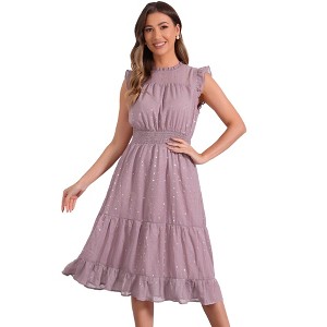 Allegra K Women's Sleeveless Smocked Waist Gilding Metallic Stars Chiffon Party Dress - 1 of 4