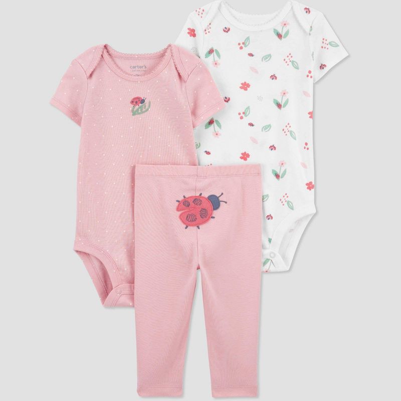 Carter&#39;s Just One You&#174; Baby Girls&#39; Ladybug Floral Top &#38; Bottom Set - Pink, 1 of 5