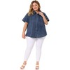 Agnes Orinda Women's Plus Size Denim Short Sleeve Chest Pocket Button Down Shirts - 3 of 4