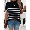 Womens Cap Sleeve Pullover Sweater Summer Casual Tops Stripped Crew Neck Lightweight Sweater Vest Ribbed Knit Pullover Tops - 3 of 4